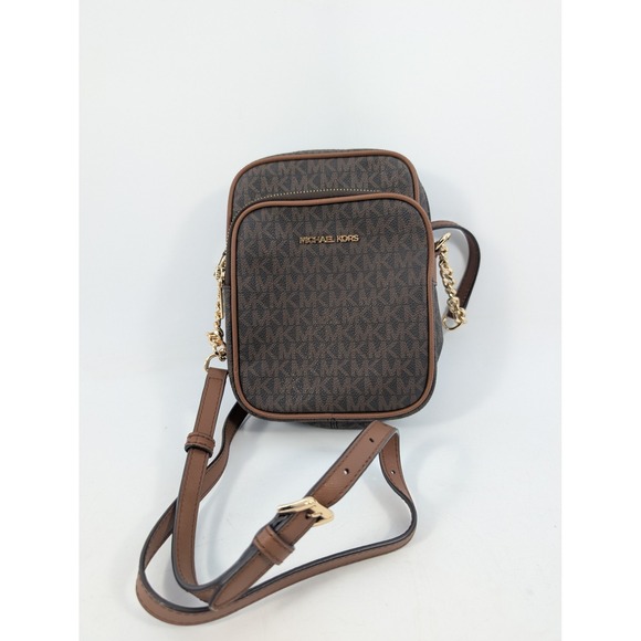 Michael Kors Handbags - Michael Kors Jet Set Crossbody Bag Brown Logo Signature Acorn - FLAW